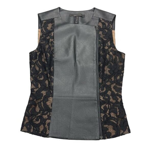 BCBGMAXAZRIA Becky Faux Leather Vest w/ Floral Lace Detail Sz XXS - Picture 2 of 5